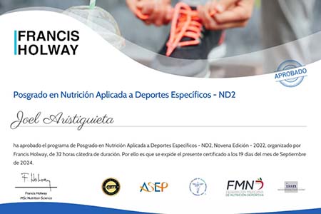 Posgrado en nutrición aplicada a deportes específicos - ND2